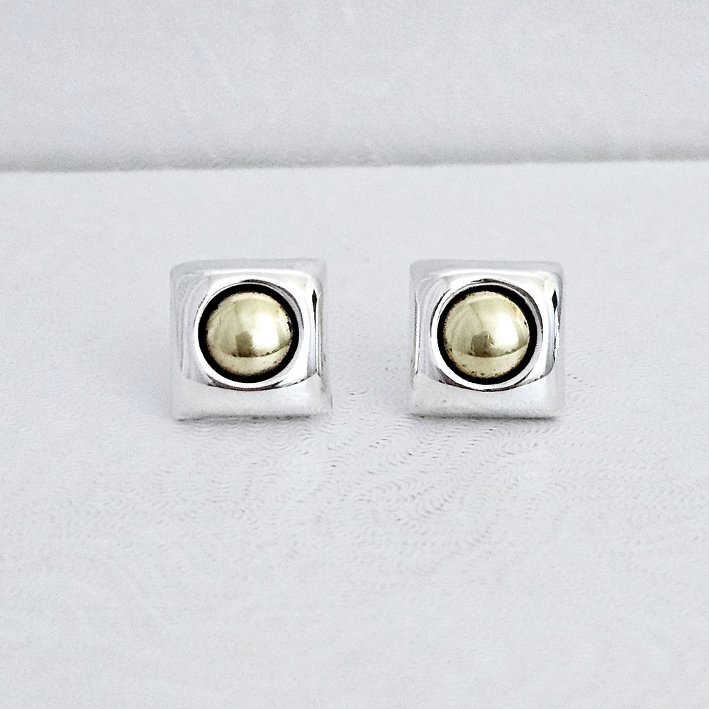 Rare Silpada Sterling Silver Square Earrings With Brass Center IP345/P0345